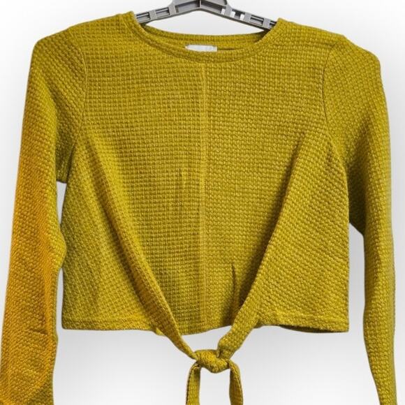 J.O.A. Mustard Yellow‎ Tie-Front Sweater Long Sleeve NWT Women’s Medium - Picture 2 of 7